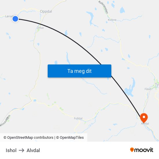 Ishol to Alvdal map