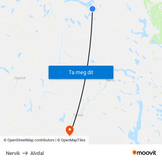 Nervik to Alvdal map