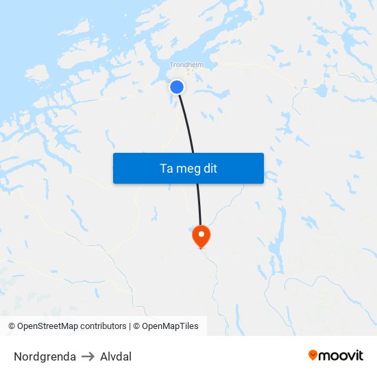 Nordgrenda to Alvdal map