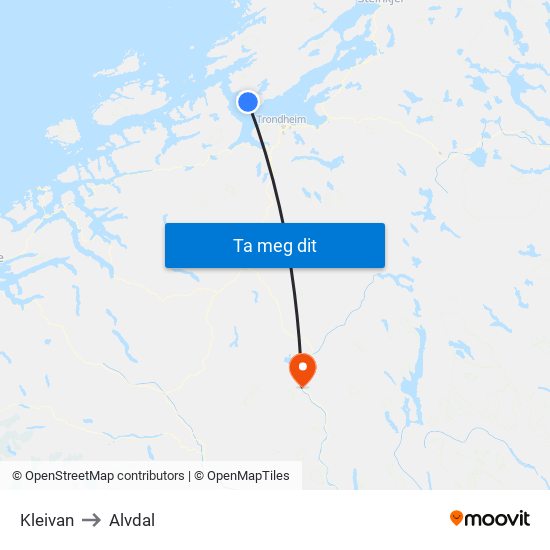 Kleivan to Alvdal map