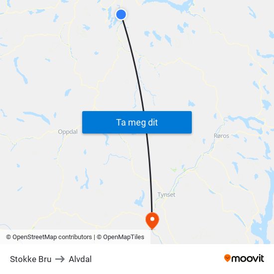 Stokke Bru to Alvdal map