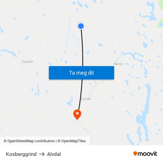 Kosberggrind to Alvdal map
