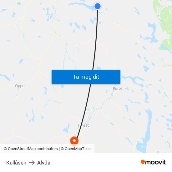 Kullåsen to Alvdal map