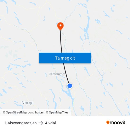 Høisveengarasjen to Alvdal map