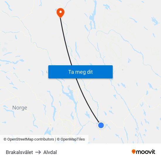 Brakalsvålet to Alvdal map