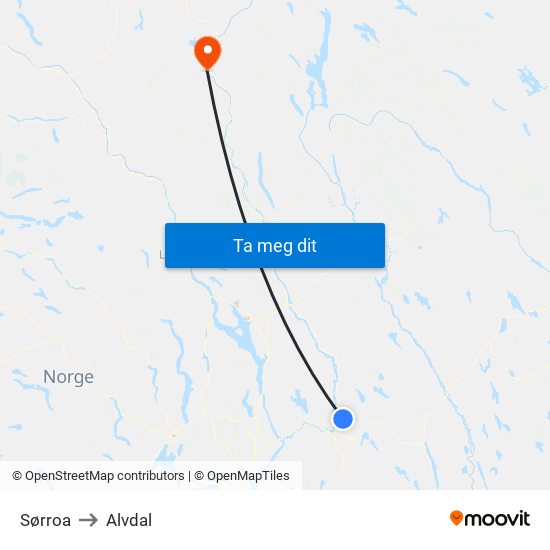 Sørroa to Alvdal map