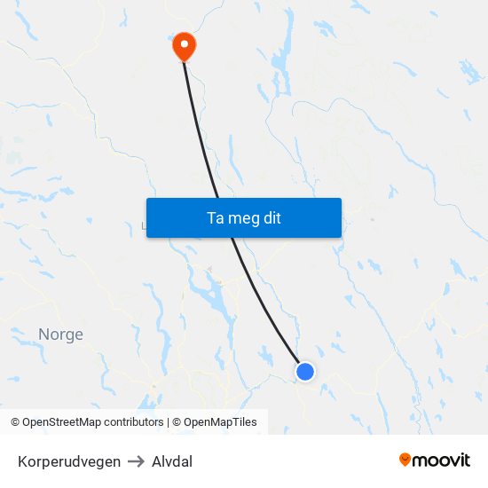 Korperudvegen to Alvdal map