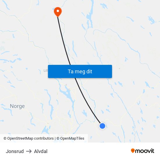 Jonsrud to Alvdal map