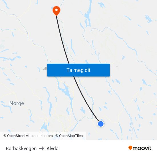 Barbakkvegen to Alvdal map