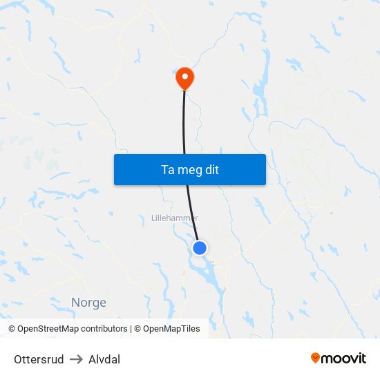 Ottersrud to Alvdal map