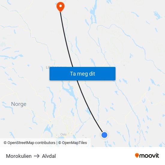 Morokulien to Alvdal map