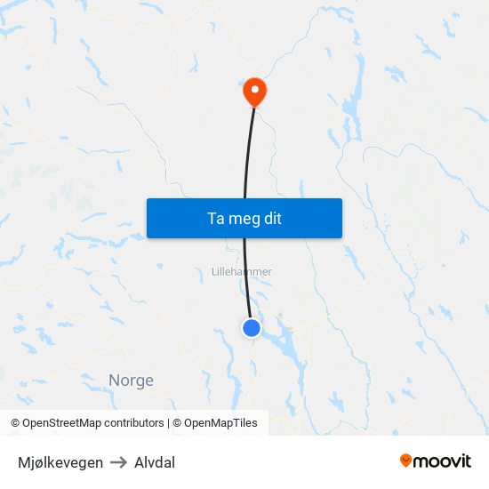 Mjølkevegen to Alvdal map