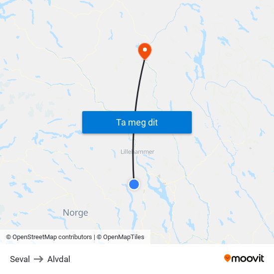 Seval to Alvdal map