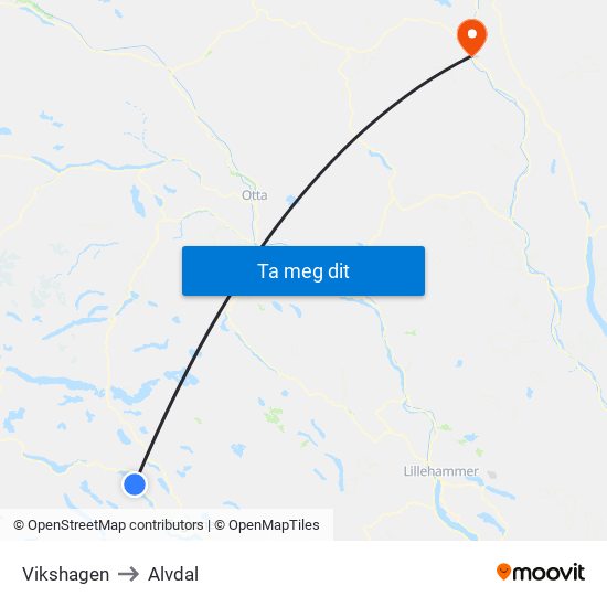 Vikshagen to Alvdal map
