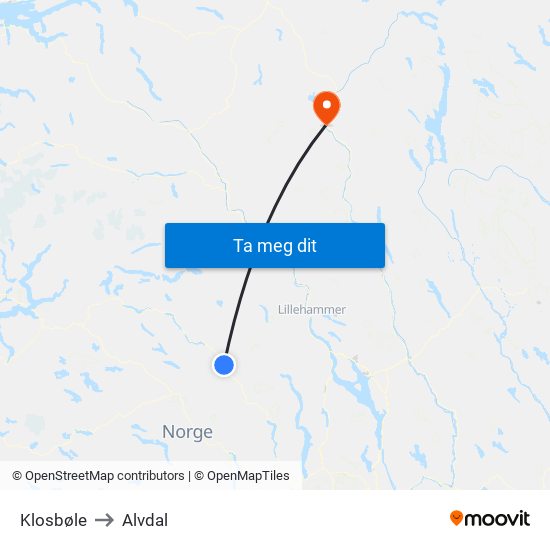 Klosbøle to Alvdal map