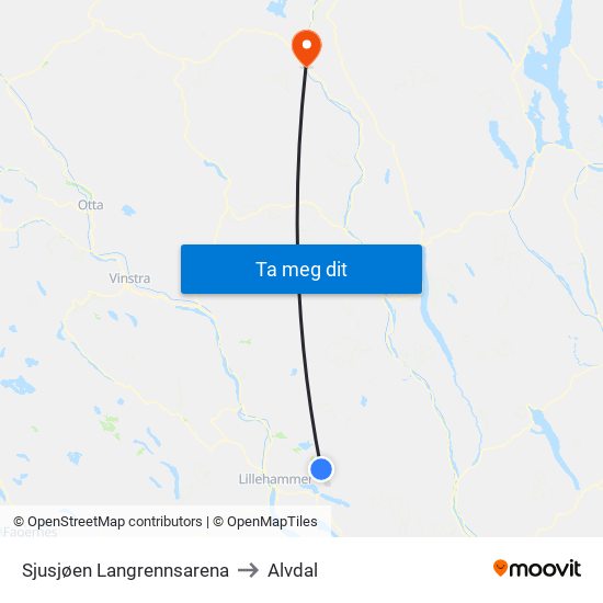 Sjusjøen Langrennsarena to Alvdal map