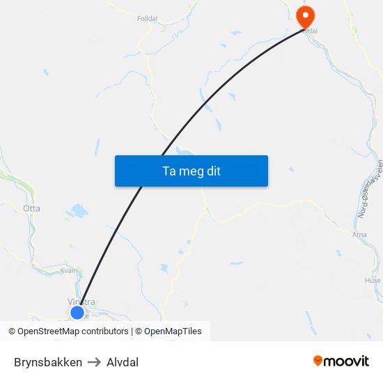 Brynsbakken to Alvdal map