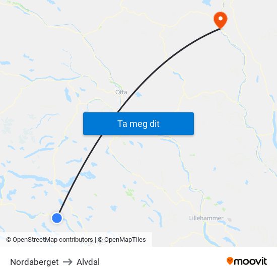 Nordaberget to Alvdal map
