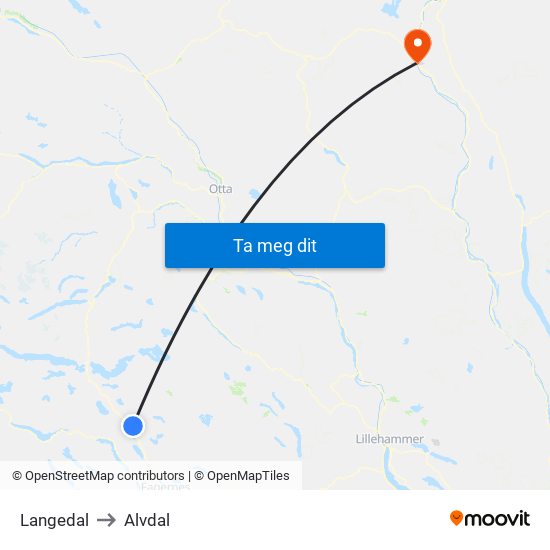 Langedal to Alvdal map