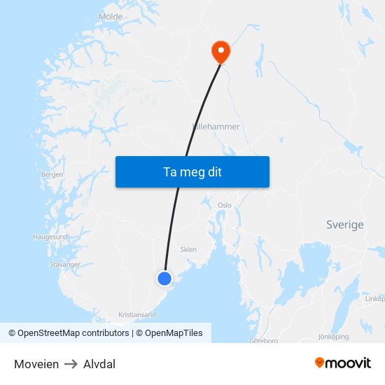 Moveien to Alvdal map