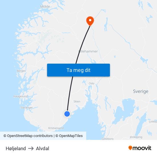 Høljeland to Alvdal map