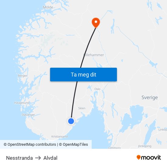 Nesstranda to Alvdal map