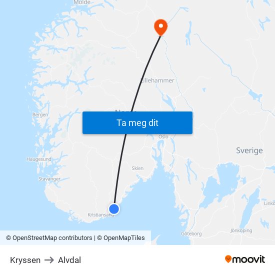 Kryssen to Alvdal map