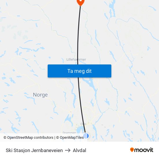 Ski Stasjon Jernbaneveien to Alvdal map