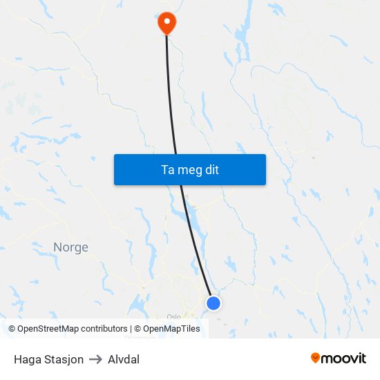 Haga Stasjon to Alvdal map