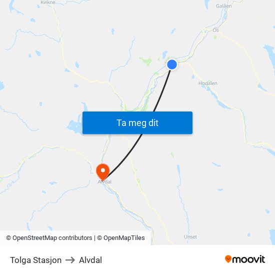 Tolga Stasjon to Alvdal map