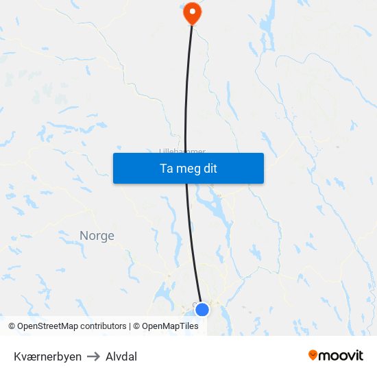 Kværnerbyen to Alvdal map