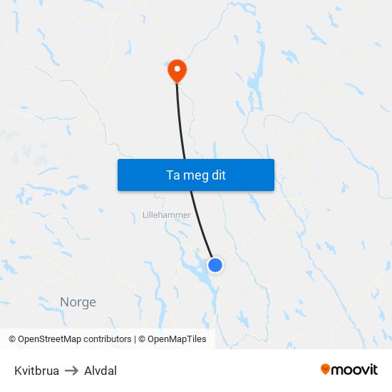 Kvitbrua to Alvdal map