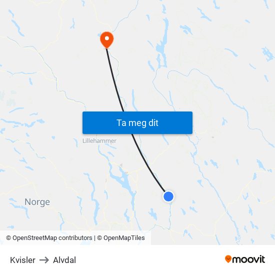 Kvisler to Alvdal map