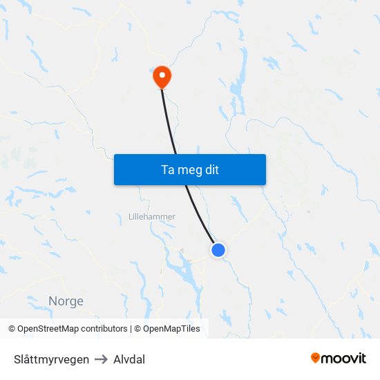 Slåttmyrvegen to Alvdal map