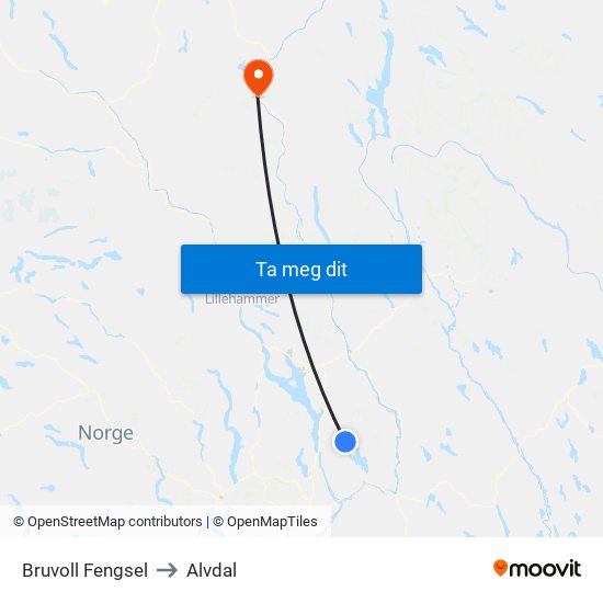 Bruvoll Fengsel to Alvdal map