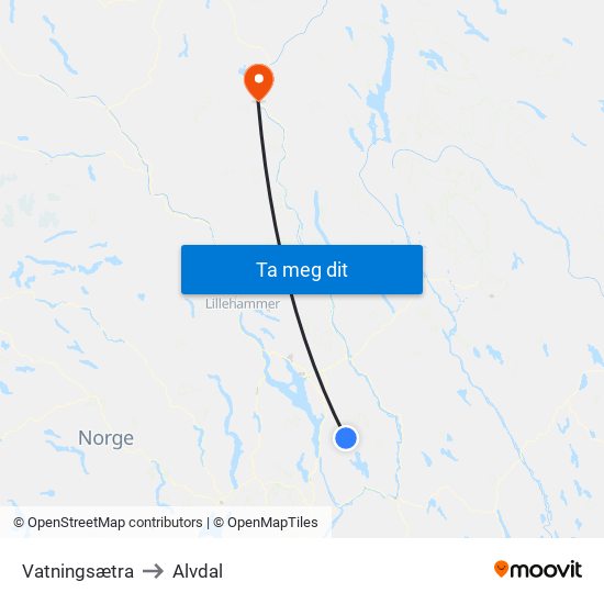 Vatningsætra to Alvdal map