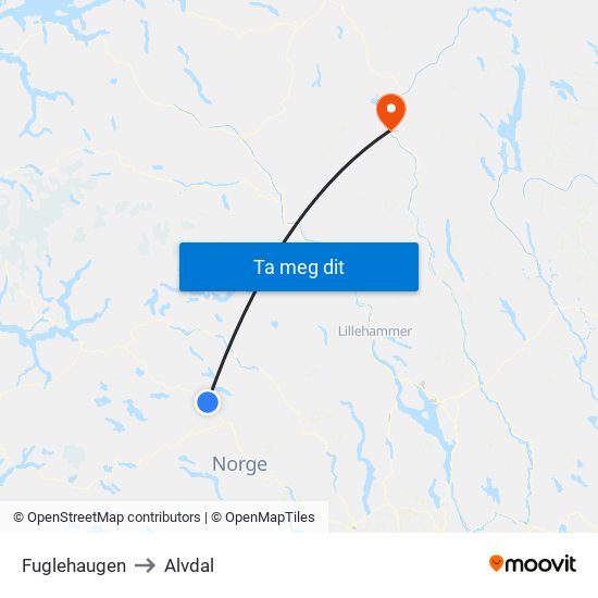 Fuglehaugen to Alvdal map