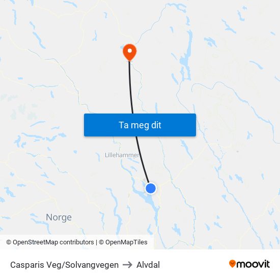 Casparis Veg/Solvangvegen to Alvdal map