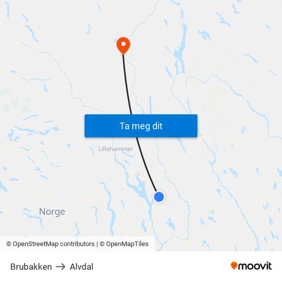Brubakken to Alvdal map