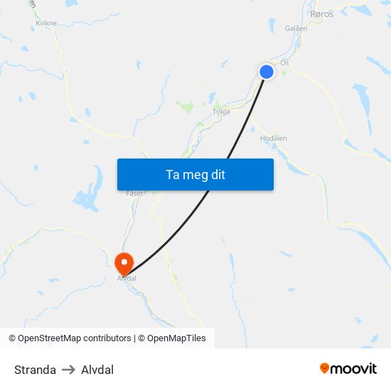 Stranda to Alvdal map