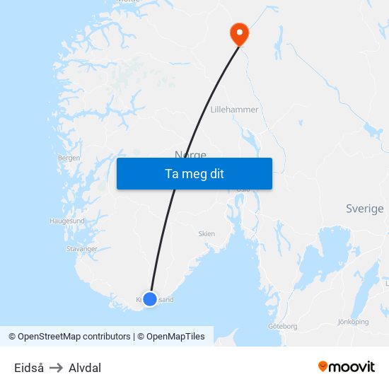 Eidså to Alvdal map