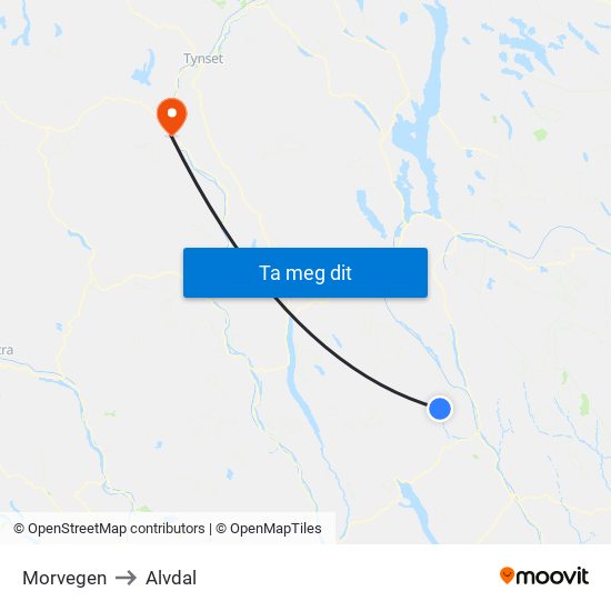 Morvegen to Alvdal map