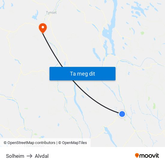 Solheim to Alvdal map