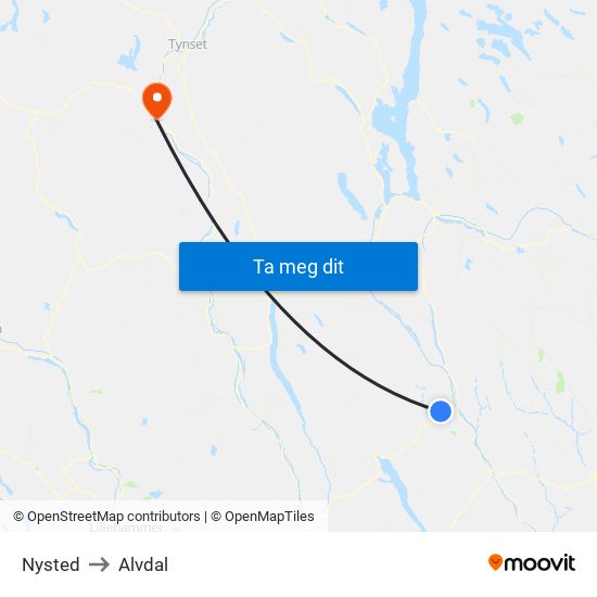 Nysted to Alvdal map