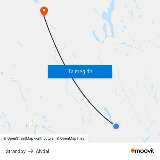 Strandby to Alvdal map