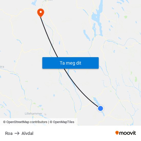 Roa to Alvdal map