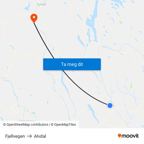 Fjellvegen to Alvdal map