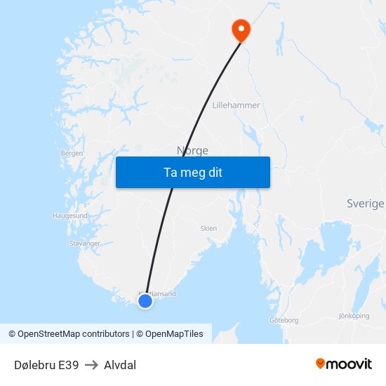 Dølebru E39 to Alvdal map