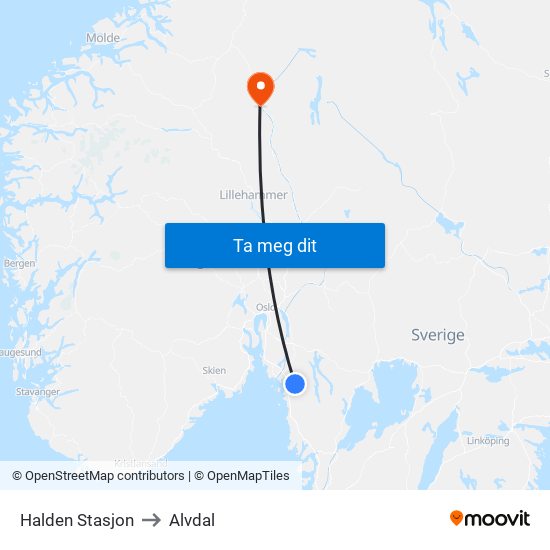 Halden Stasjon to Alvdal map