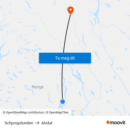 Schjongslunden to Alvdal map